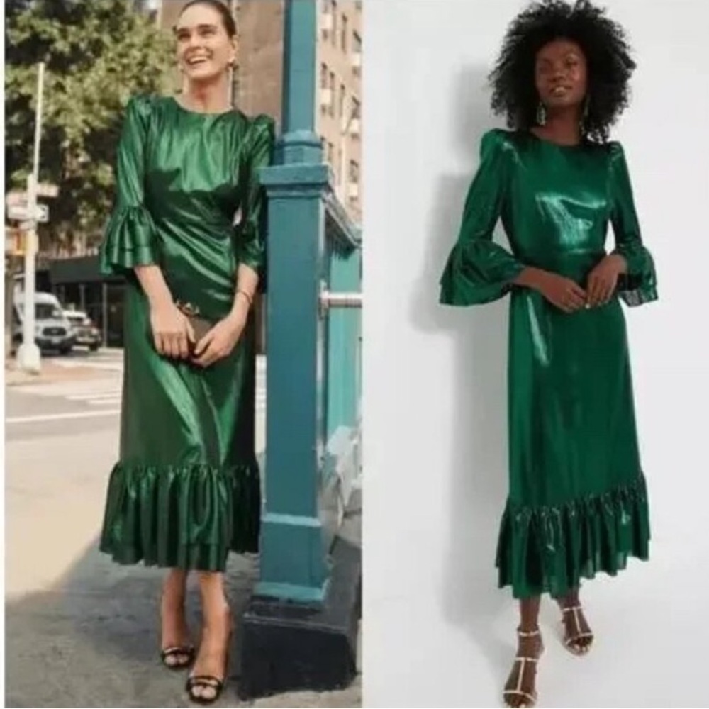 Tuckernuck Pomander Place Emerald Crinkle Lurex Lillith Dress NWT Size Large